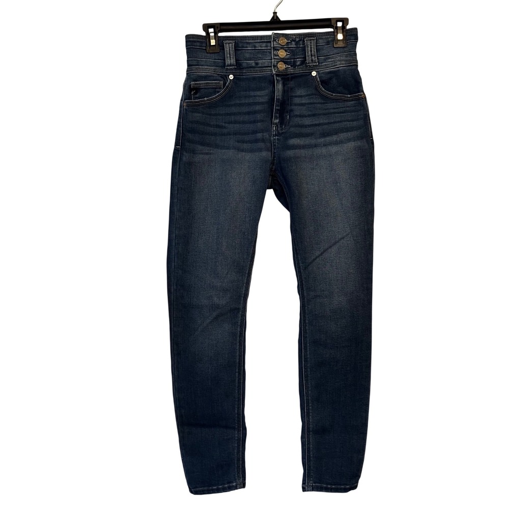 KanCan Women's Jeans 5/26 High Rise Button Fly Dark Wash Denim - Picture 1 of 5